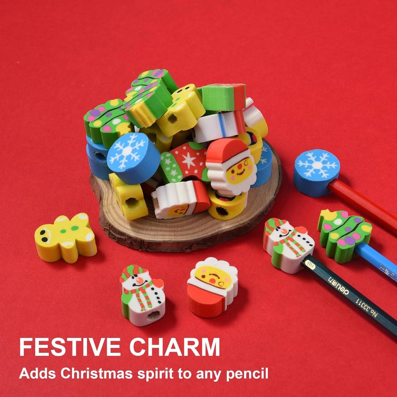 DOMG 42Pcs Christmas Pencil Top Erasers for Kids Bulk, Cute Cap Eraser Mini Eraser Toppers for Party Favors Goodie Bags Stuffers Stocking Stuffers Holiday Gifts - Image 2